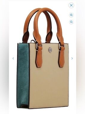 Tory Burch Mini T colorblock leather suede crossbody tote bag